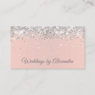 Carte De Visite Faux Pailleté Blush Argenté Glitter
