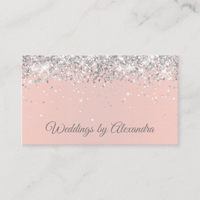 Carte De Visite Faux Pailleté Blush Argenté Glitter (Devant)