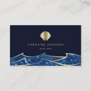 Carte De Visite faux parties scintillant océan vagues coquillage
