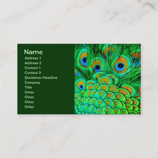 Carte De Visite Faux Peacock Plumes Abstrait Motif de la nature (Devant)