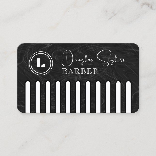 Carte De Visite Faux peigne noir avec logo barbier (Devant)