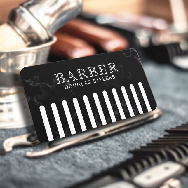 Carte De Visite Faux peigne noir barbier (Créateur téléchargé)