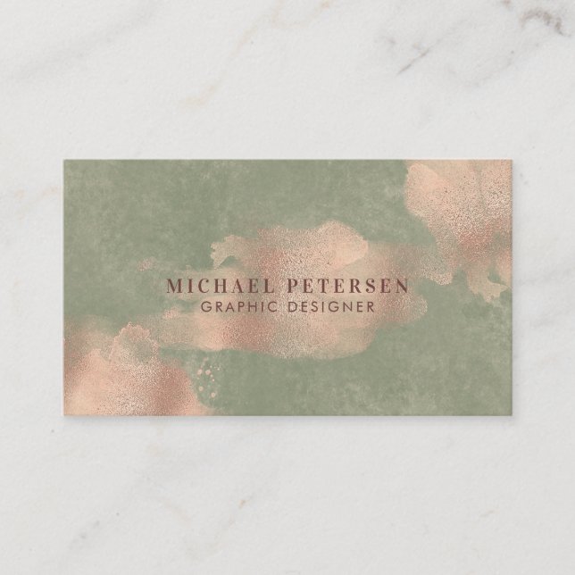Carte De Visite Faux Rose Gold Blush Sage Green | Concepteur graph (Devant)