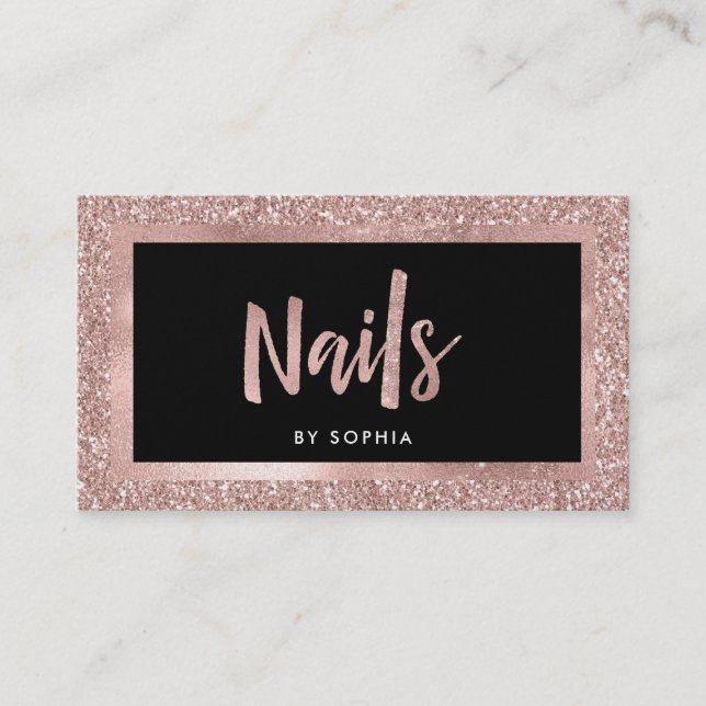 Carte De Visite Faux Rose Gold Parties scintillant Look and Black| (Devant)
