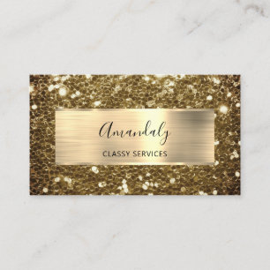 Carte De Visite Faux Sepia Gold Parties scintillant QR Code Logo B