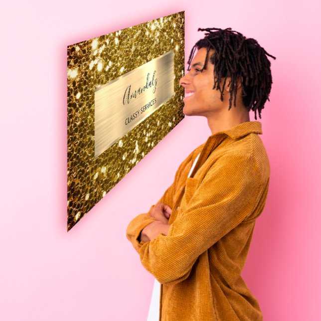 Carte De Visite Faux Sepia Gold Parties scintillant QR Code Logo M (Faux Sepia Gold Glitter QR Code Logo Mustard Busin Business Card)