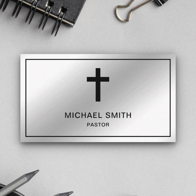Carte De Visite Faux Silver Foil Jesus Christ Cross Pasteur (Créateur téléchargé)