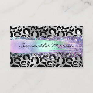 Carte De Visite Faux Silver Foil Leopard Iridescente Brush Strot