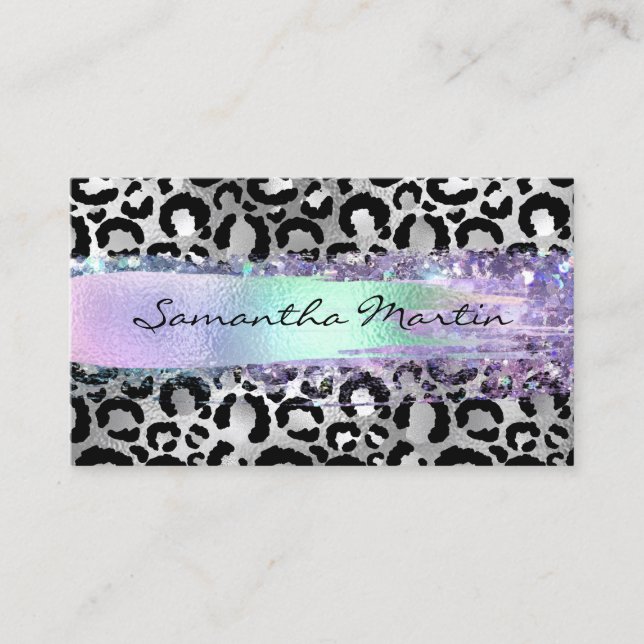 Carte De Visite Faux Silver Foil Leopard Iridescente Brush Strot (Devant)