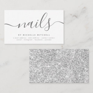Carte De Visite Faux Silver Parties scintillant Nail Technicien Bl