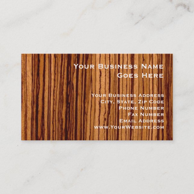 Carte De Visite Faux Zebrawood Grain de Bois Exécutif (Devant)