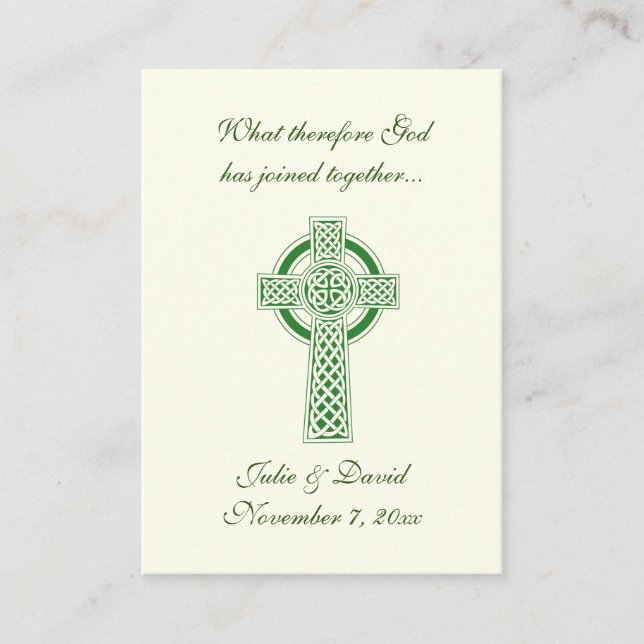 Carte De Visite Faveur de mariage catholique croix celtique verte  (Devant)