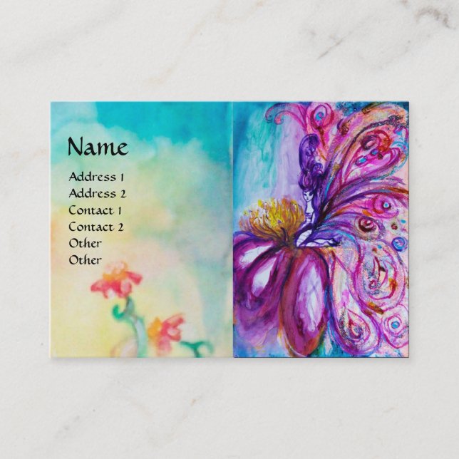 CARTE DE VISITE FÉE FLEUR MIGNONNE ET FANTAISISTE EN ROSE, ÉCLATS  (Devant)