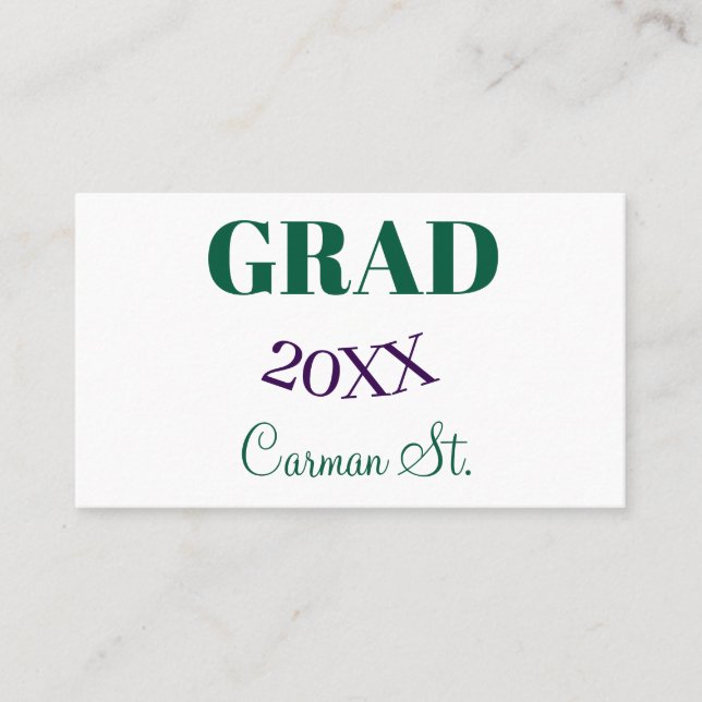 Carte De Visite félicitations pour le diplôme vert violet gras ann (Devant)