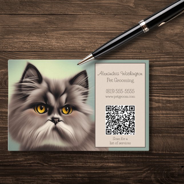 Carte De Visite Feline élégante avec code QR (Créateur téléchargé)