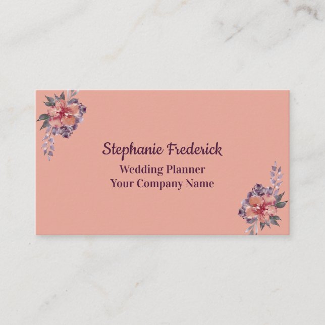 Carte de visite féminine florale rose violet (Devant)