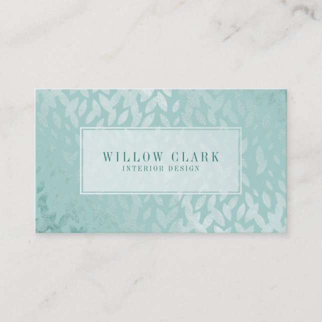 Carte De Visite Feminine Mint Green Gold Willow Tree Leaf Motif (Devant)