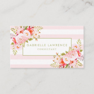 Carte de visite Feminine Pink Stripes et Peonies