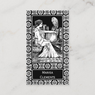 Carte De Visite Femme au hibou, livres et bibliothèque classique