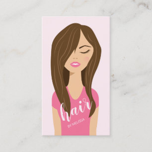 Carte De Visite Femme aux Cheveux Bruns en Rose Coiffeuse Coiffeur