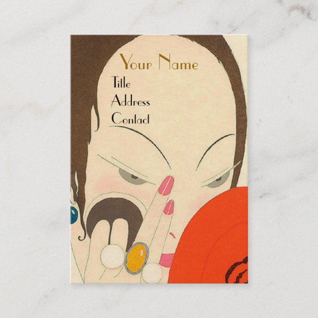 Carte De Visite FEMME AVEC MIROIR ROUGE Déco Beauté Maquillage mod (Devant)