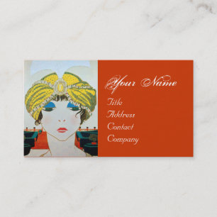 Carte De Visite FEMME AVEC TURBAN JAUNE ORIENTAL / Mode Beauté