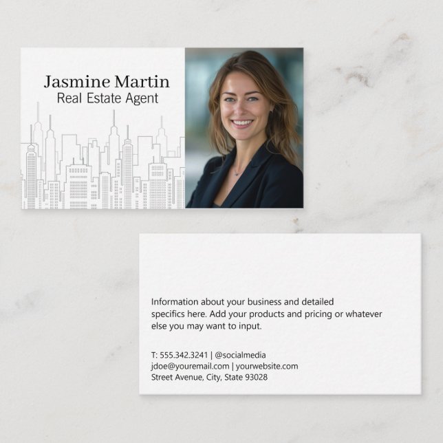 Carte De Visite Femme d'affaires | Immeubles de la ville gratte-ci (Devant / Derrière)
