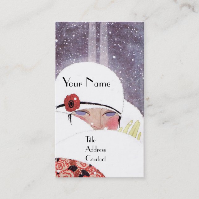 CARTE DE VISITE FEMME DANS LA NEIGE, HIVER BEAUTY MODE MONOGRAM (Devant)