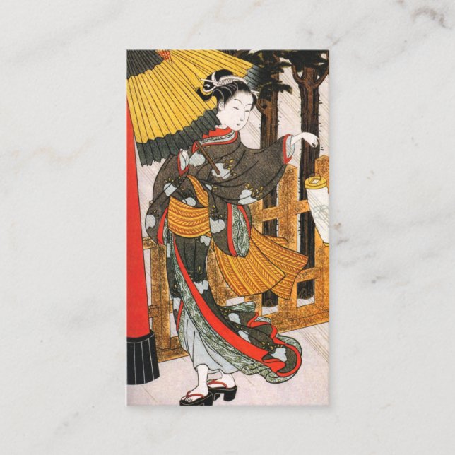 Carte De Visite Femme D'Art Asiatique En Kimono Avec Parapluie (Devant)