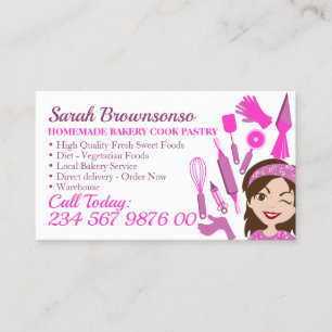 Carte De Visite Femme de dessin animé rose Boulangerie Gâteau Pâti