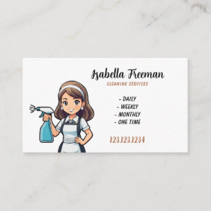 Carte De Visite Femme de ménage blanche de dessin animé nettoyant