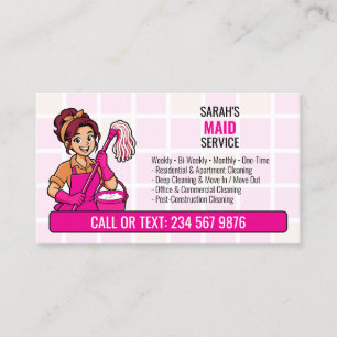 Carte De Visite Femme de ménage de dessin animé avec serpillière r