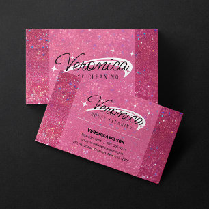 Carte De Visite Femme de Ménage Élégante Paillettes Roses Nettoyag