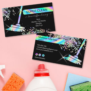 Carte De Visite Femme de ménage nettoyage maison holographique bri