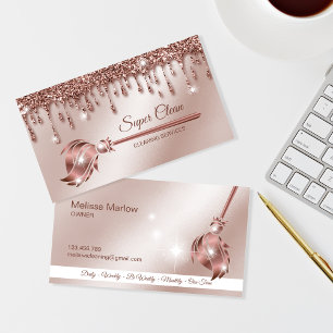 Carte De Visite Femme de ménage nettoyant la maison rose gold scin