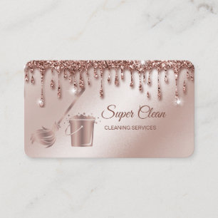 Carte De Visite Femme de ménage nettoyant une maison rose gold sci