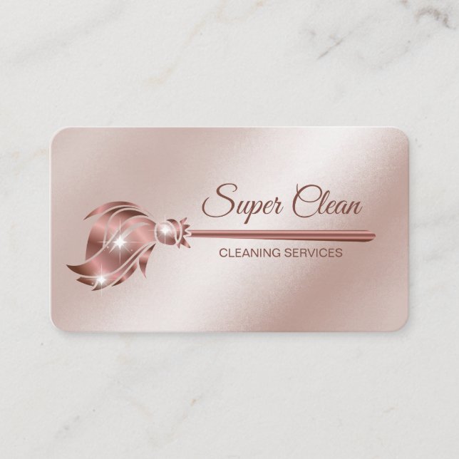 Carte De Visite Femme de ménage nettoyant une maison rose gold sci (Devant)