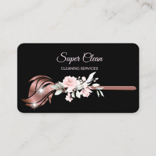 Carte De Visite Femme de ménage nettoyant une maison rose gold sci