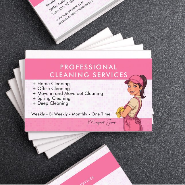 Carte De Visite Femme de ménage Rose Professionnel  (Créateur téléchargé)