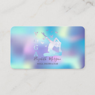 Carte De Visite Femme Élégante Holographique Instructrice de Yoga