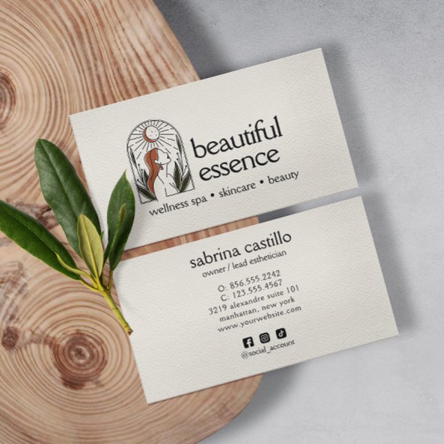 Carte De Visite Femme Feuille Moon Arch SKINCARE Wellness Day Spa (Créateur téléchargé)