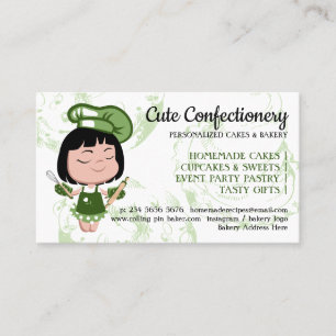 Carte De Visite Femme Patissière Verte Dessin Animé Boulangerie