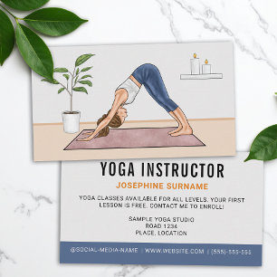 Carte De Visite Femme professeur de yoga en posture du chien tête 