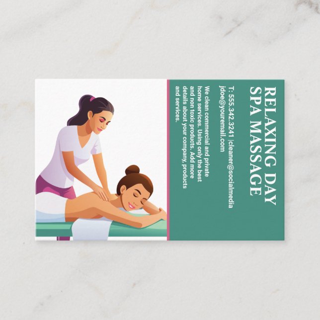 Carte De Visite Femme recevant un massage relaxant du dos (Devant)