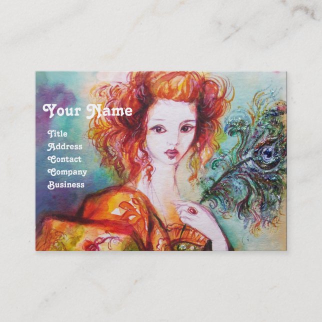 CARTE DE VISITE FEMME ROMANTIQUE AVEC PÂTE DE PEACOCK ÉCLANTE (Devant)