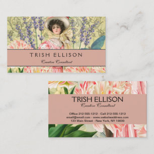 Carte De Visite Femme victorienne florale rose Régence