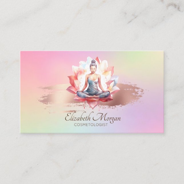 Carte De Visite Femmes Lotus Rose Gold Brush Stroke Holographique (Devant)