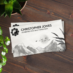 Carte De Visite Feng Shui Bagua / Pakua Lotus Aquarelle paysage