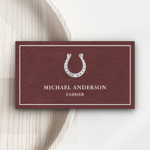 Carte De Visite Fer à cheval en faux cuir marron rustique