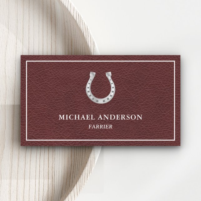 Carte De Visite Fer à cheval en faux cuir marron rustique (Créateur téléchargé)
